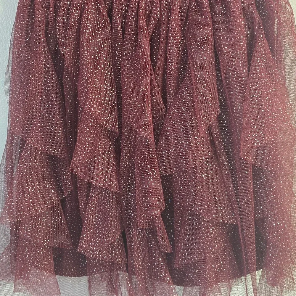 The Childrens Place Girls Burgundy Glitter Tulle Ruffle Party Dress Size 4 XS